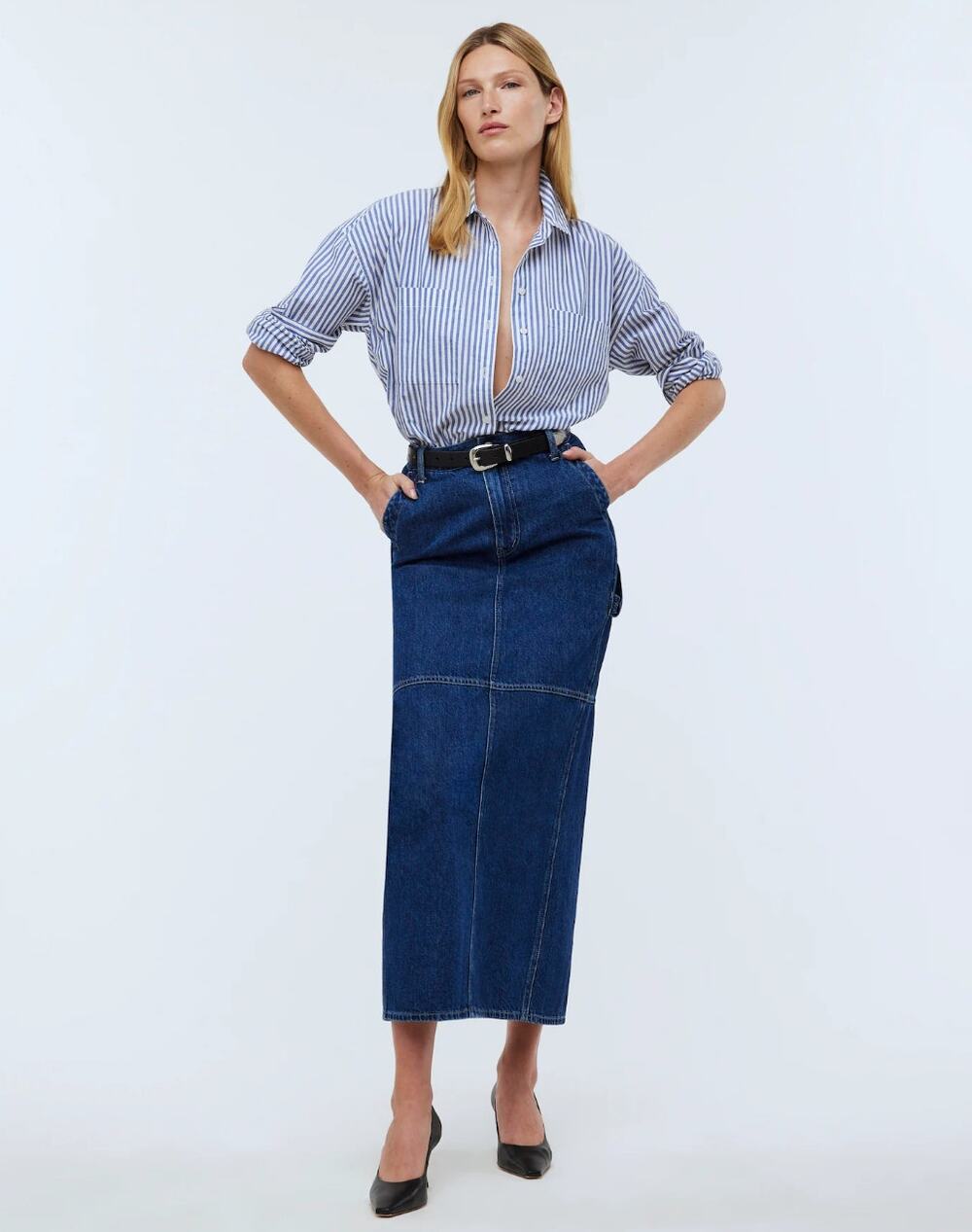 MADEWELL Denim Carpenter Maxi Skirt in Handlon Wash Sz 29 NWT $118 {3B39}